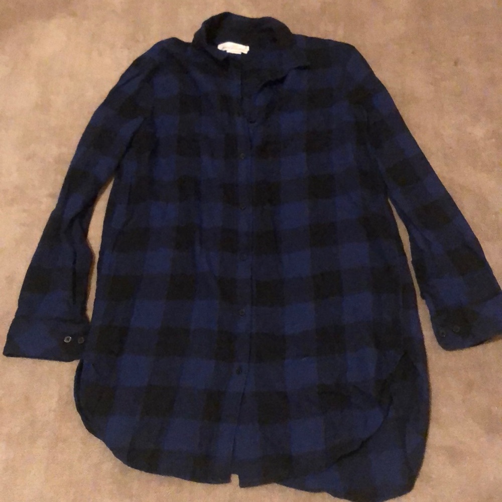 Blue and black checkered H&M long flannel